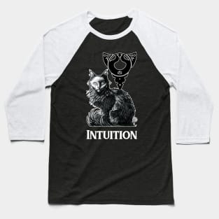 Magic Black Cat - White Outline Version - Intuition Quote Baseball T-Shirt